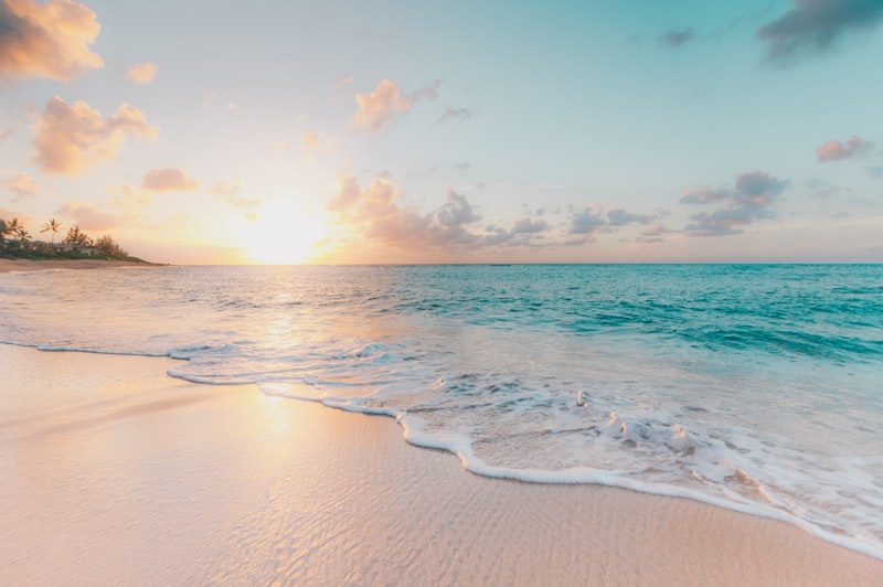 White sand beach sunset